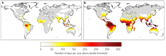 Infografía sobre días en los que las condiciones de calor y humedad pueden ser letales. Fuente: Global risk of deadly heat