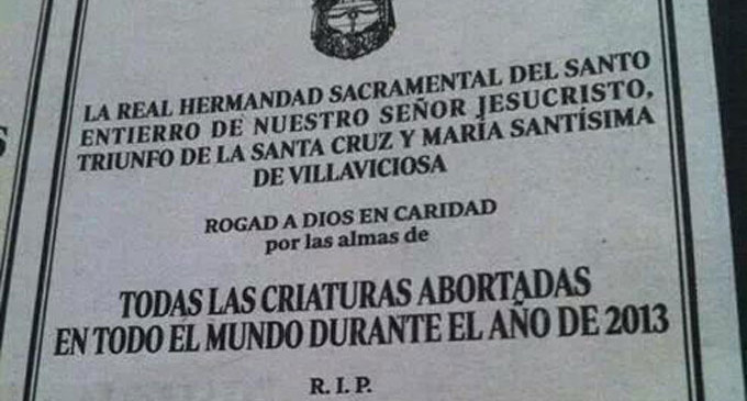 Una hermandad de Sevilla pide una misa por “las criaturas abortadas”