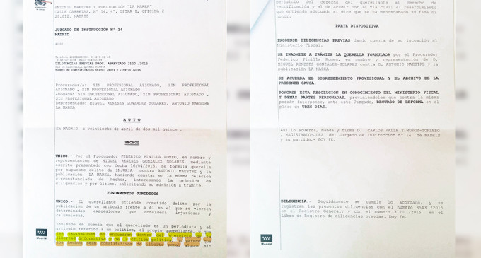 Inadmitida la querella de Miguel Reneses contra La Marea y Antonio Maestre