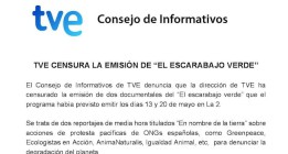 El Consejo de Informativos de TVE denuncia censura a los ecologistas