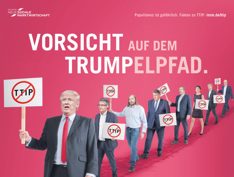 "Ten cuidado con la vía de Trump". Publicidad en la prensa alemana del partido ultraliberal INSM.